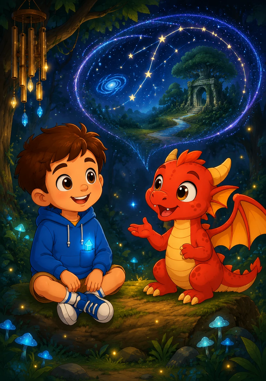 The dragon spoke in a gentle, melodic voice that sounded like the tinkling of wind chimes. It told Oliver ancient secrets about the stars and the history of the hidden woods.