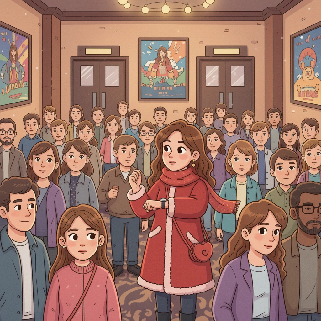 Mei, her eyes searching the crowded cinema, glanced at her watch. Feng had promised to ensure her timely arrival. She was eager to see the film "Turn Left, Turn Right," hoping for a night filled with more excitement than their usual dinners. The anticipation hung heavy in the air.