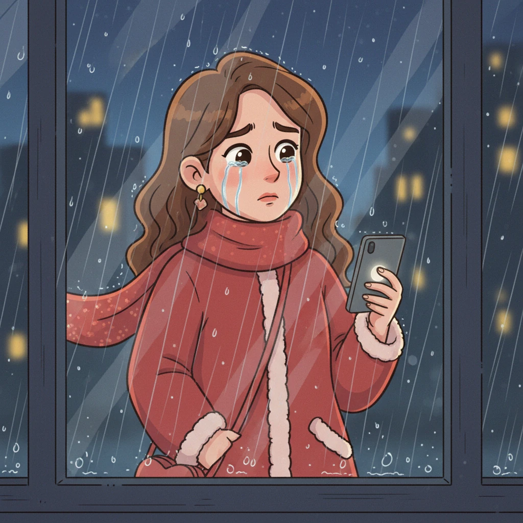 A moment later, after a painful silence, Feng spoke the words that ended their relationship. The rain kept falling, a melancholic soundtrack to Mei's heartbreak. As the tears streamed down, she hung up the phone, and the night became even more sorrowful.