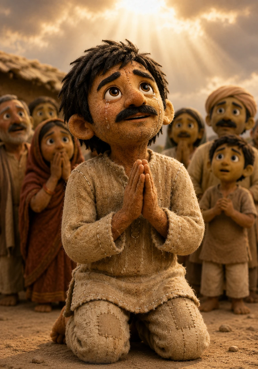 Realizing this miracle was a blessing for his steadfast faith, tears of gratitude rolled down Ramu's cheeks as he looked up at the sky. He understood that the divine values a pure heart far above the most expensive worldly offerings.