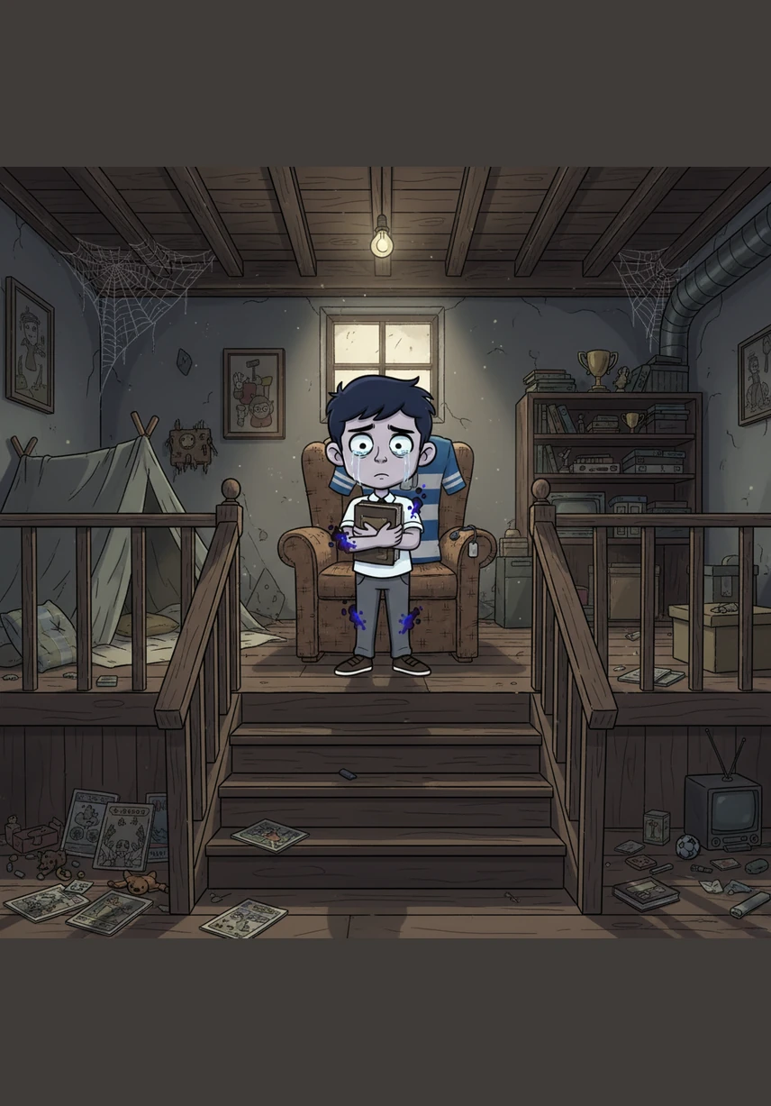 Elias sat alone in the dim, dusty basement of the old school library, his shoulders hunched as he tried to disappear into the shadows. Outside, the world was loud and cruel, but here, among the forgotten books, he felt a fleeting sense of safety from his tormentors.