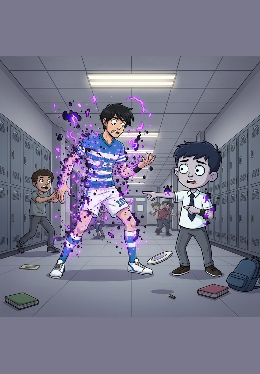 With a sharp snap of energy, Jun’s physical form began to unravel into shimmering particles, erased from existence by a power that knew no mercy. The hallway erupted in screams, but Elias felt nothing, watching the disintegration with a detached, divine curiosity.