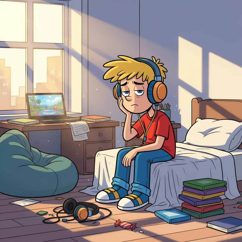 Однажды, после очередной ночи, проведенной за игрой, Андрюша проснулся уставшим и раздраженным. Солнечный свет заливал его комнату, но ему было не до него. Он почувствовал, что игры начинают управлять его жизнью, отнимая время у учебы и общения с друзьями.