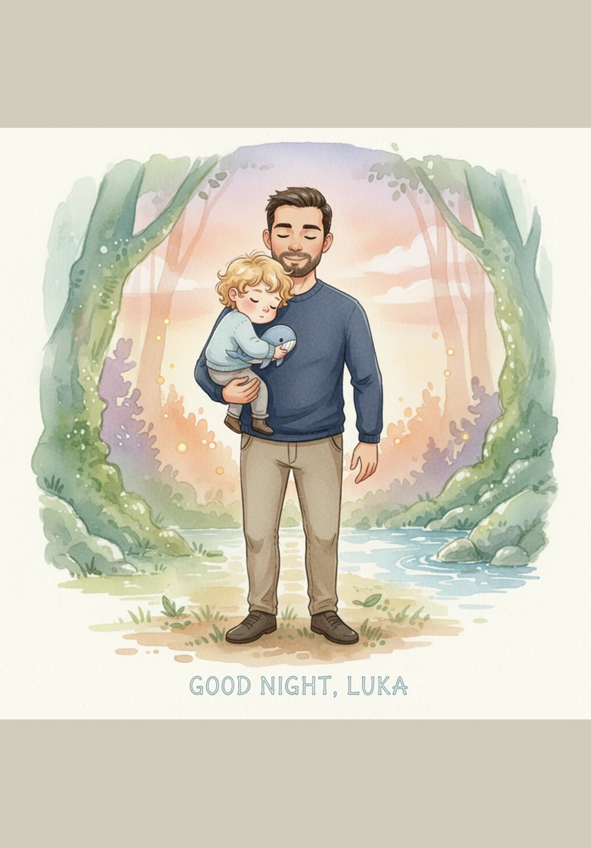 Лука сладко спит в своей теплой кроватке, обнимая край одеяла и видя добрые сны. Его дыхание ровное и спокойное, а на лице запечатлено выражение абсолютного счастья и безмятежности. День, полный маленьких открытий и больших улыбок, подошел к концу, оставляя в сердце только свет и тепло.