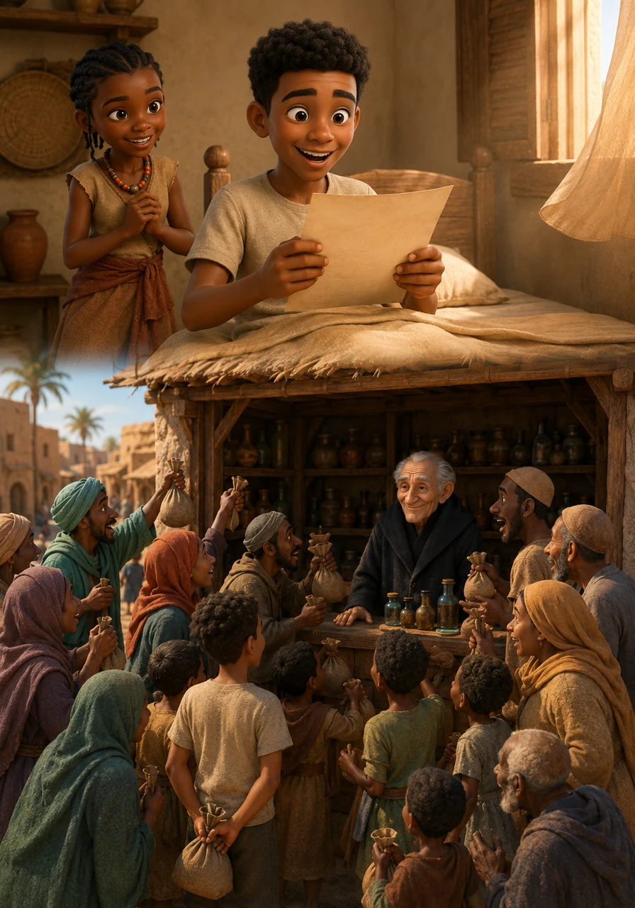 The very next day, Ibrahim woke up to find himself achieving the highest grades in his entire class, just as his purchased dream had promised. Word spread like wildfire, and soon the entire town rushed to the shop to buy their own instant wealth, talent, and fame.