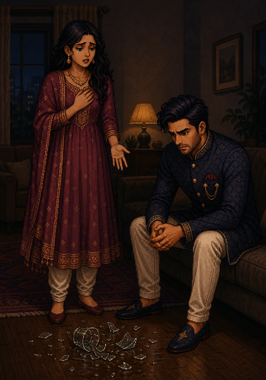 Returning home, Amara finds Arjun waiting in the dim light of the living room, leading to a long, painful night of honesty and shattered glass. She confesses the distance she felt and the path she took, laying bare the cracks in their foundation that had existed long before Kabir. The truth is agonizing, but for the first time in years, the air between them is clear.