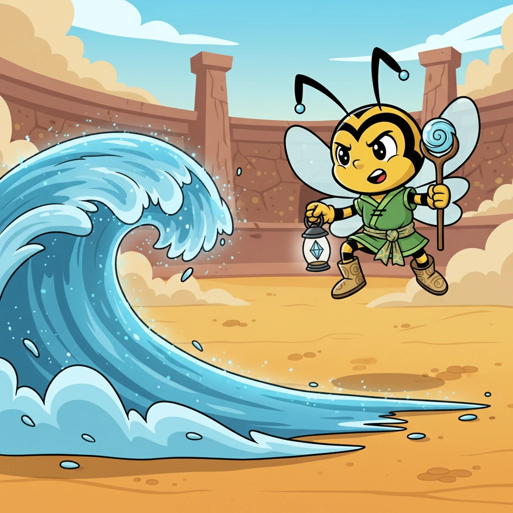 O Chicote de Areia Azul de Lumescor cria uma onda luminosa que varre a arena. Hornet precisa desviar, provando sua agilidade e resiliência. A luta exige tanto força física quanto mental.