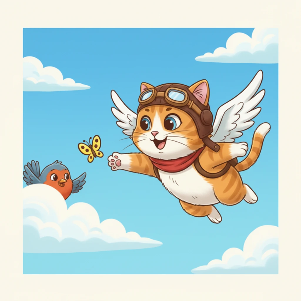 Milo glided past fluffy white clouds, chasing playful butterflies and even playing a quick game of hide-and-seek with a friendly robin. He giggled, a sound rarely heard from a cat, as joy filled his tiny heart.