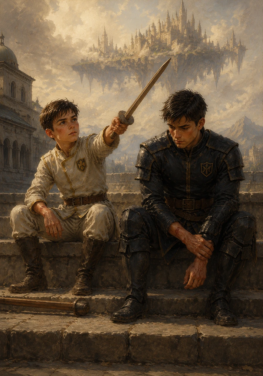 Sitting on the stone steps after training, Lucas pointed his wooden sword toward the massive floating citadel in the sky, talking passionately about his dream to achieve the legendary Emperor Rank. Thomas listened quietly, holding his bruised wrists and wondering if a Iron Rank student like him could ever survive the brutal war outside the academy walls.