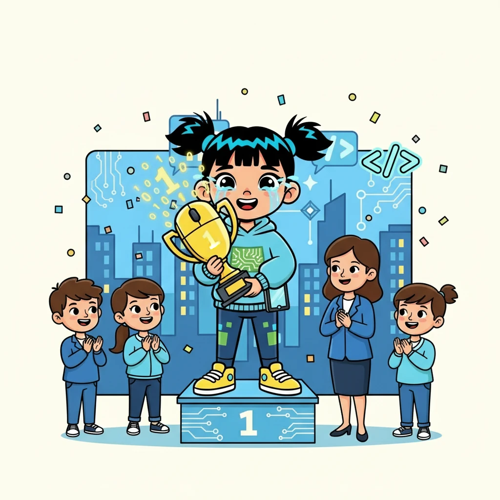 Әлия қалалық информатика олимпиадасына қатысты. Ол өзінің білімін көрсетіп, бірінші орынды иеленді. Әлия марапаттау кезінде қуаныштан көзіне жас алды.