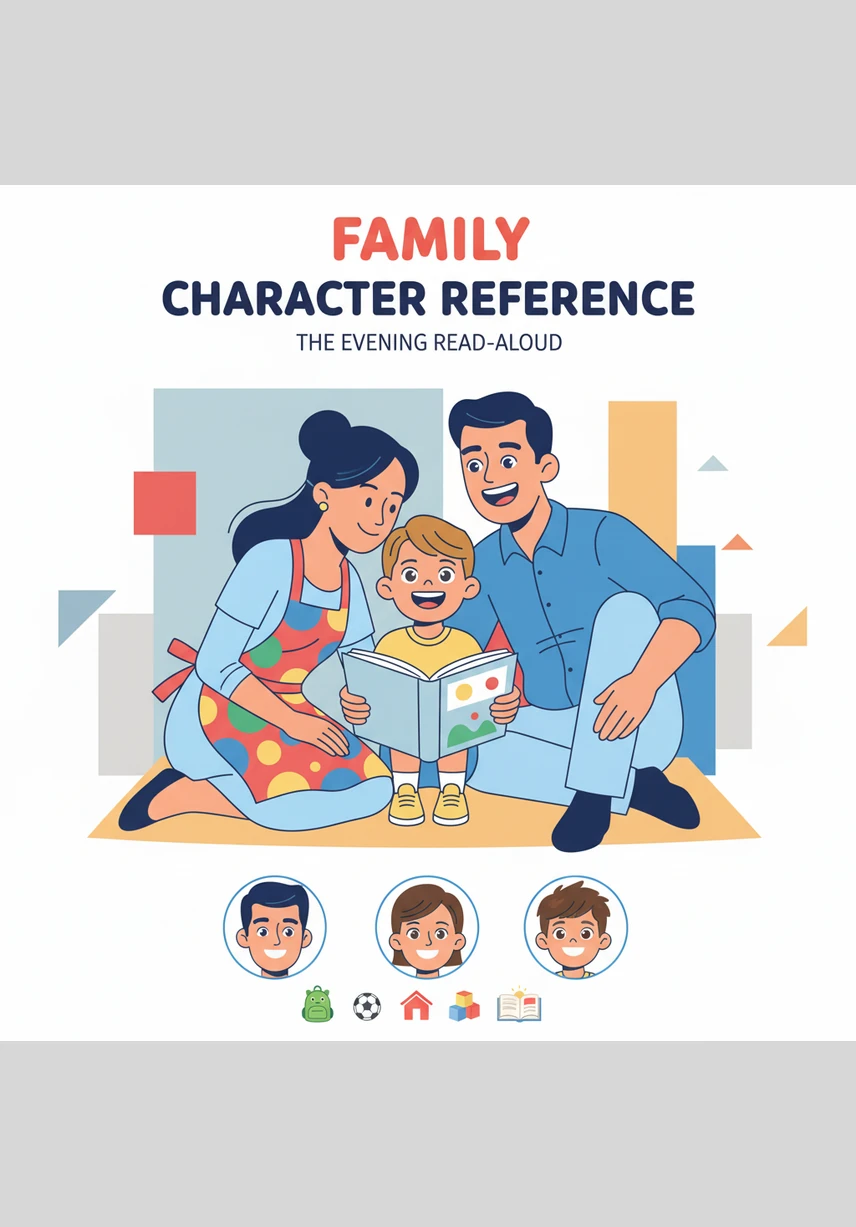 تَجْتَمِعُ الأُسْرَةُ كُلُّهَا فِي غُرْفَةِ الجُلُوسِ، يَتَحَدَّثُونَ وَيَضْحَكُونَ مَعًا فِي جَوٍّ مِنَ المَوَدَّةِ. سَامِي يَجْلِسُ بَيْنَ وَالِدَيْهِ وَيَشْعُرُ بِدِفْءِ العَائِلَةِ وَحَنَانِهَا.