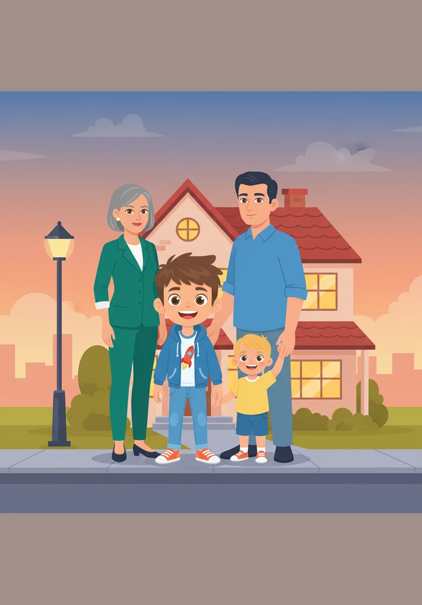 يَقِفُ سَامِي فِي نِهَايَةِ اليَوْمِ وَهُوَ يَنْظُرُ إِلَى بَيْتِهِ بِفَخْرٍ وَامْتِنَانٍ. يَقُولُ سَامِي بِصَوْتٍ مَلِيءٍ بِالثِّقَةِ: بَيْتِي هُوَ أَجْمَلُ مَكَانٍ فِي الدُّنْيَا كُلِّهَا.