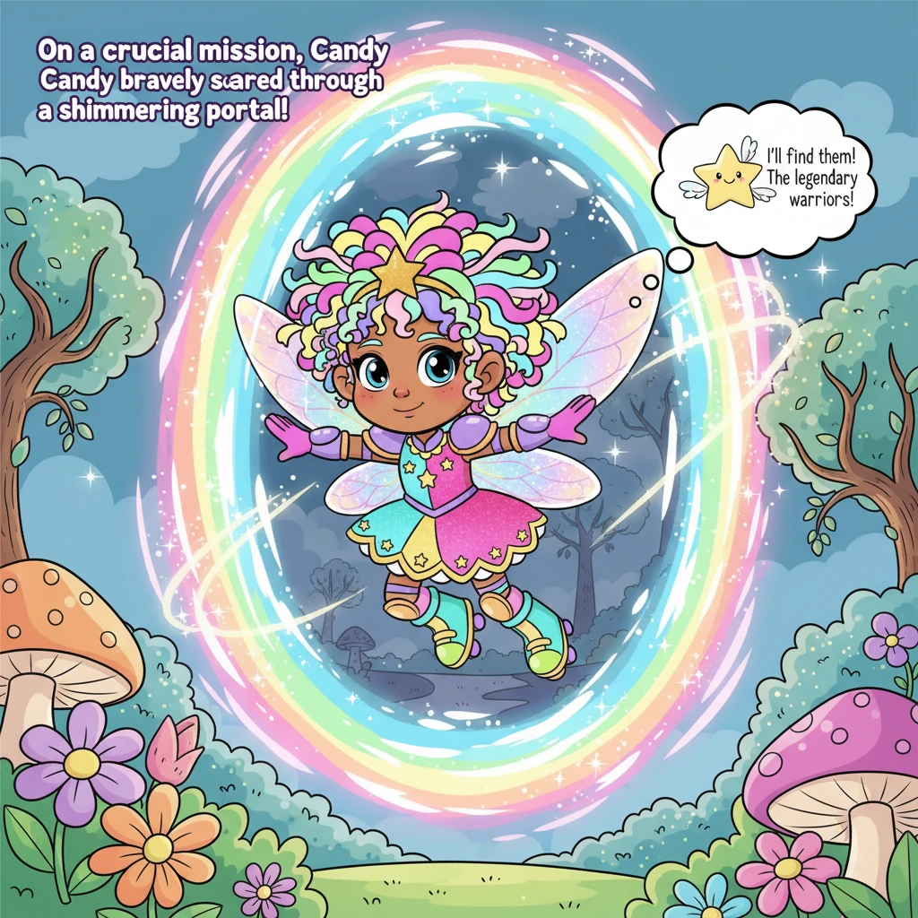 A tiny, determined fairy named Candy, with sparkling wings and a hopeful heart, knew she had to help. She bravely soared through a shimmering portal,