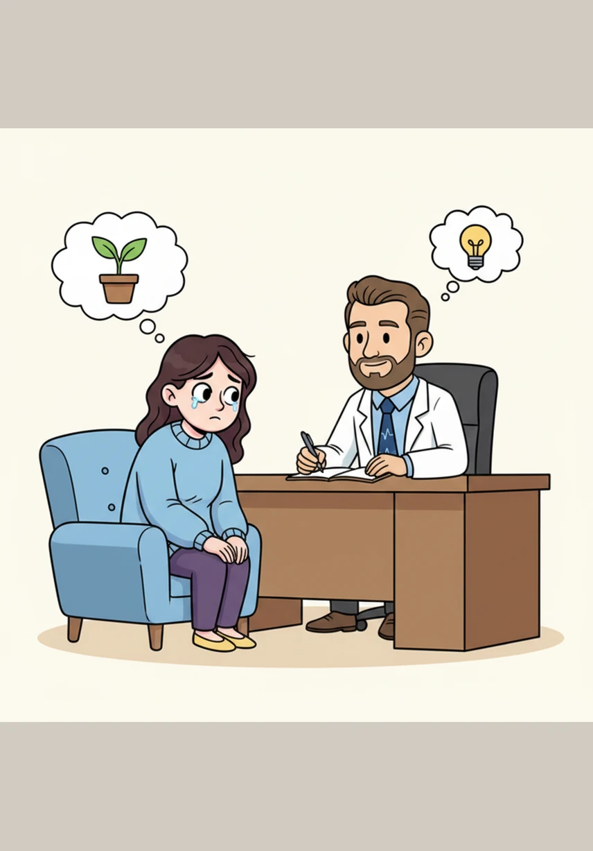 Julian leans forward, listening with his whole heart to Elena’s story of loss. He validates her feelings, letting her know that her grief for her home and the planet is both seen and understood.