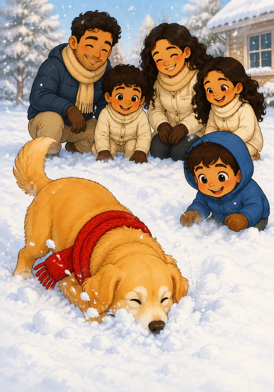 Winter brought the magic of the first snowfall, and Barnaby transformed into a playful pup again, diving nose-first into the deep white drifts. He wore his favorite red knitted scarf with pride, his breath huffing out in little clouds of pure, chilly happiness.