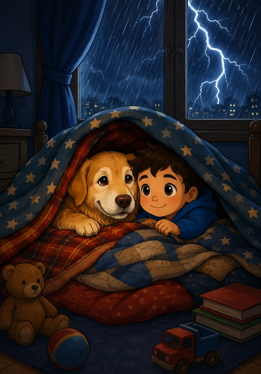 During loud thunderstorms that shook the windows and rattled the doors, Barnaby would crawl under the blankets to keep the youngest child company. Together, they felt brave and safe, two best friends huddled in the dark until the lightning finally faded away.