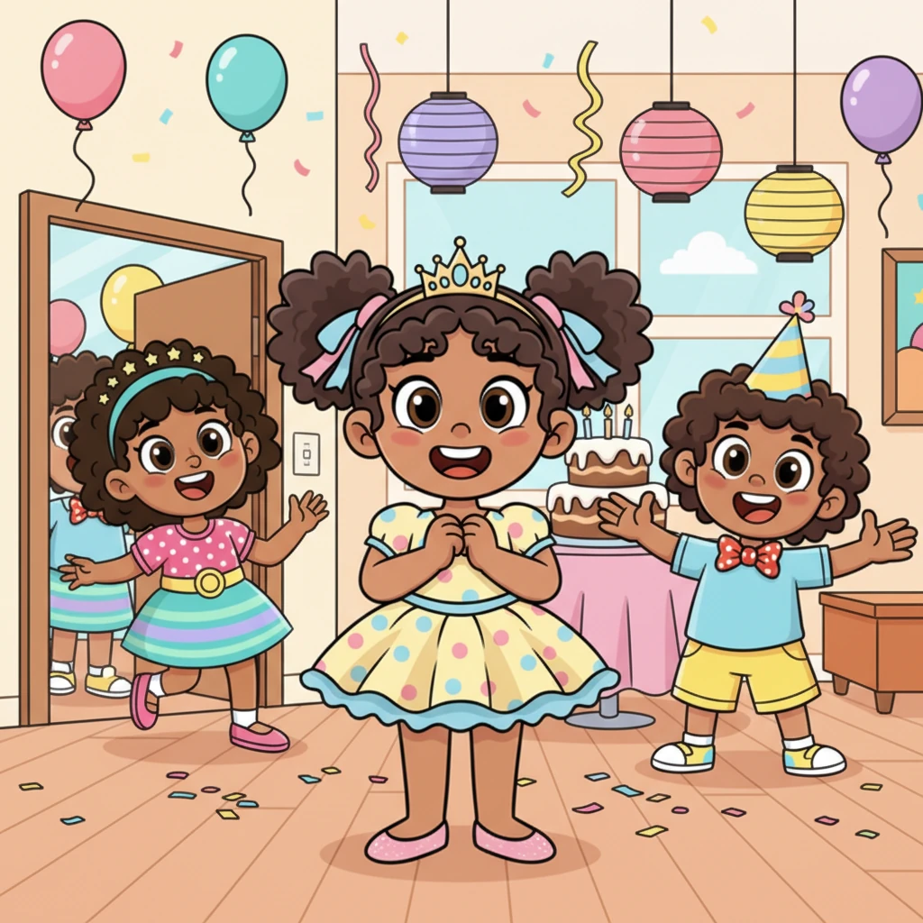 Soon, the doorbell chimed, and all of Riya’s friends burst in, their laughter filling the room. They sang cheerful songs, danced with wobbly knees, and played delightful games together, making the party feel extra special.