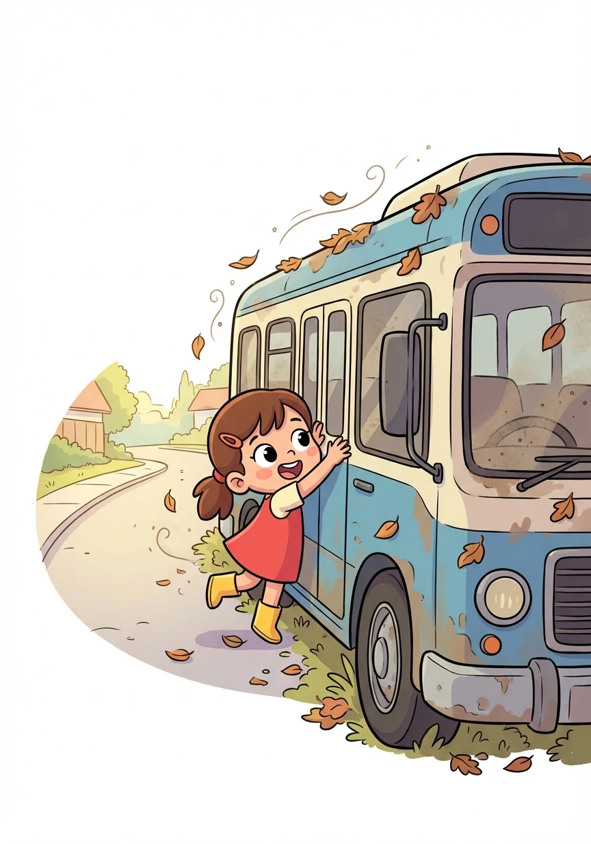 في يوم من الأيام، عثرت سلمى على حافلة قديمة مهجورة في نهاية الشارع. كانت الحافلة مغطاة بالغبار والأوراق المتساقطة، ولكن سلمى رأت فيها شيئًا مميزًا.