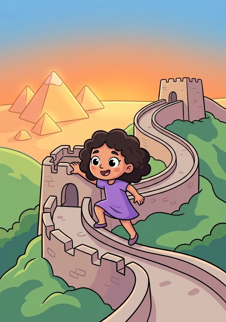 في رحلتهم الخيالية، زاروا مصر القديمة وشاهدوا الأهرامات الشاهقة. ثم سافروا إلى الصين وتسلقوا سور الصين العظيم.