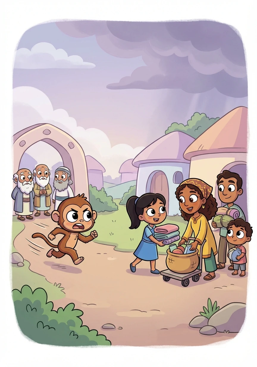 Jaffa ran to alert the village elders, while Maya helped Fatima gather her family to prepare for the impending storm.