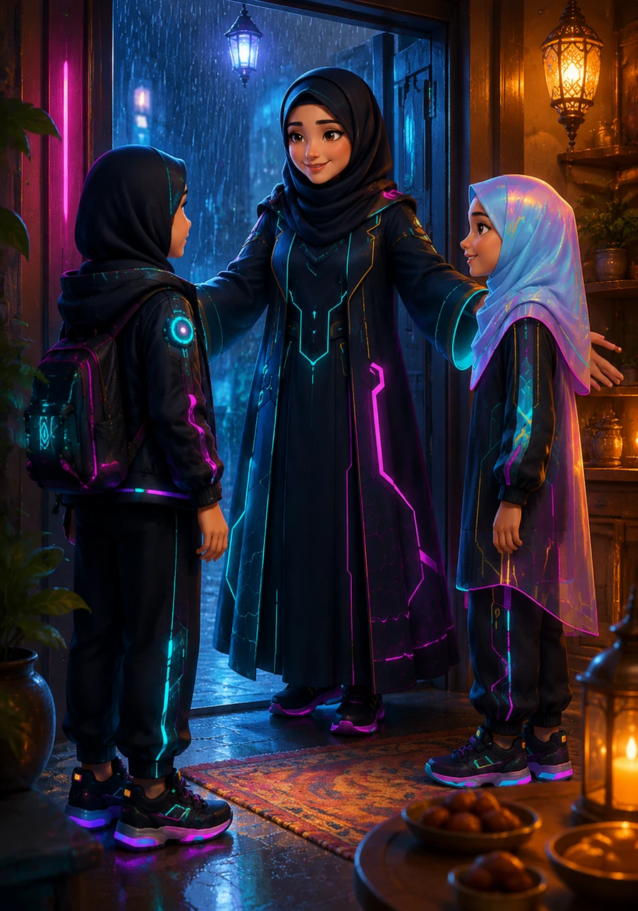 On a rainy afternoon, Chloe visits Maya's home for a study date, stepping into an atmosphere filled with the scent of warm spices and gentle laughter. Maya's mother welcomes Chloe with open arms, introducing her to the comforting traditions of a Muslim household.