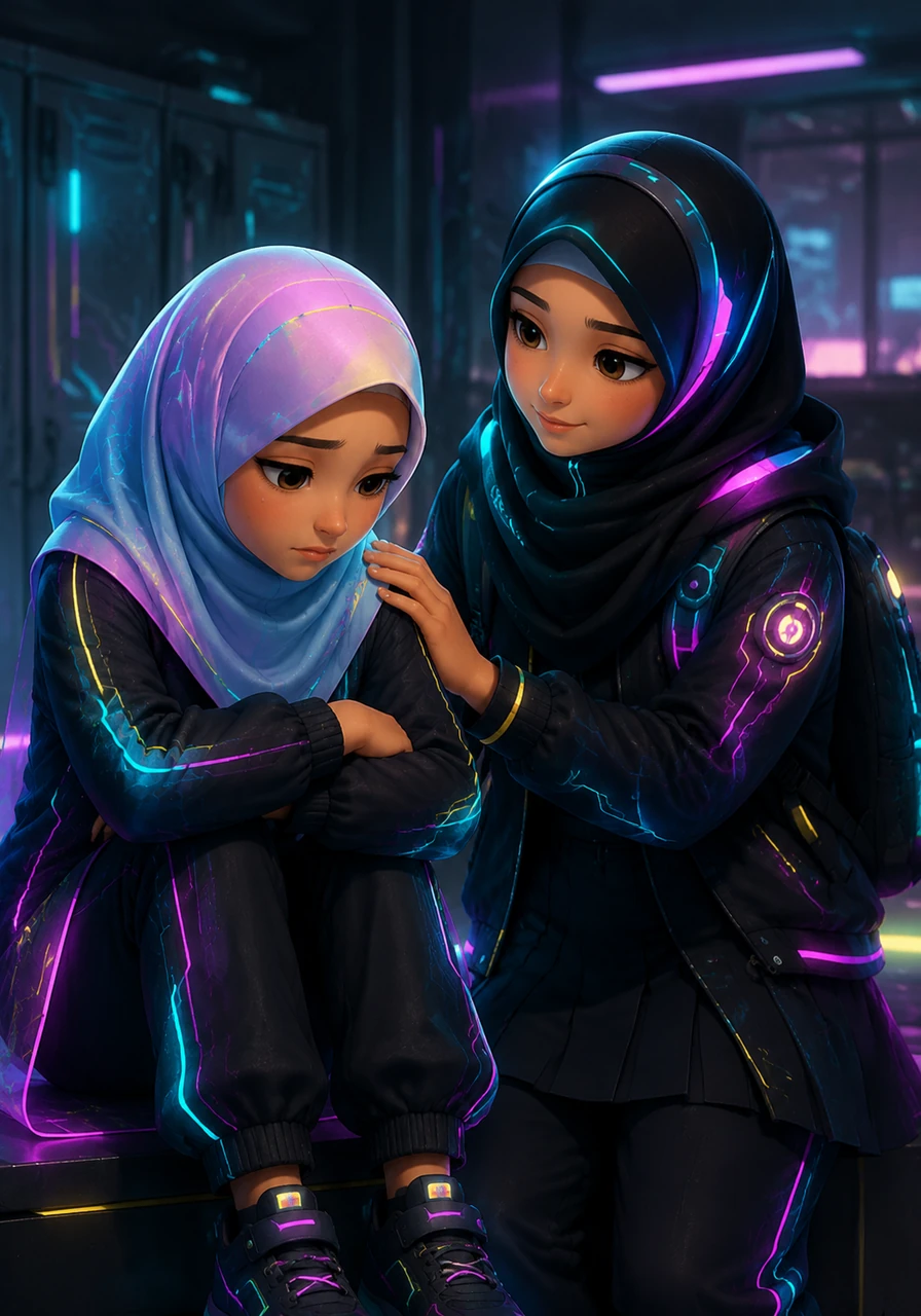 During a challenging week at school, Chloe feels overwhelmed and sad about her grades. Maya gently places a hand on Chloe's shoulder, sharing comforting words about patience, trust, and how everything happens for a beautiful reason.