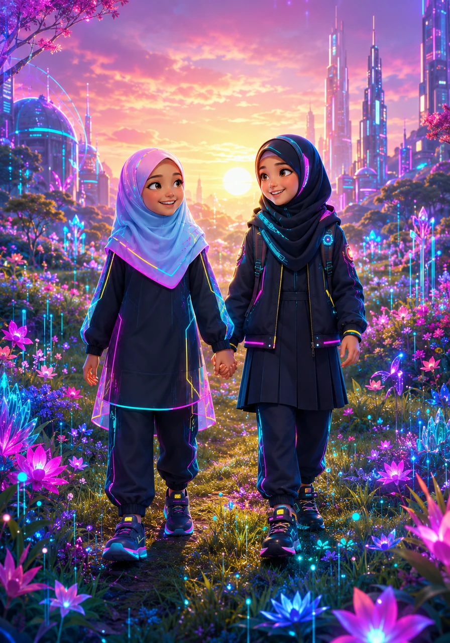 Walking hand in hand through a blooming meadow, Chloe and Maya laugh together, their friendship stronger than ever. Bound by a shared faith and an everlasting sisterhood, they look forward to a bright future illuminated by love and peace.