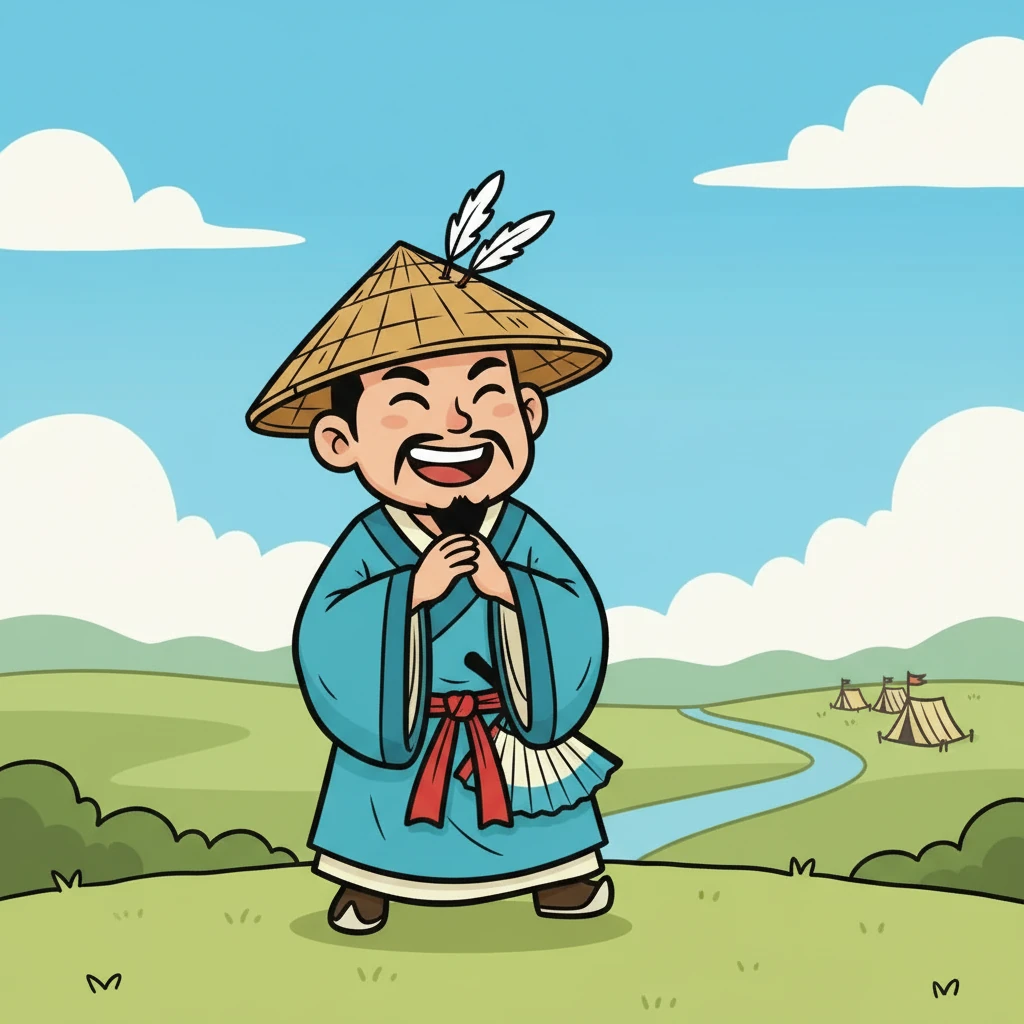 第一日、第二日,不见诸葛亮有所行动。周瑜暗自窃喜,认为诸葛亮必败无疑。画面展现了周瑜得意洋洋的神情。