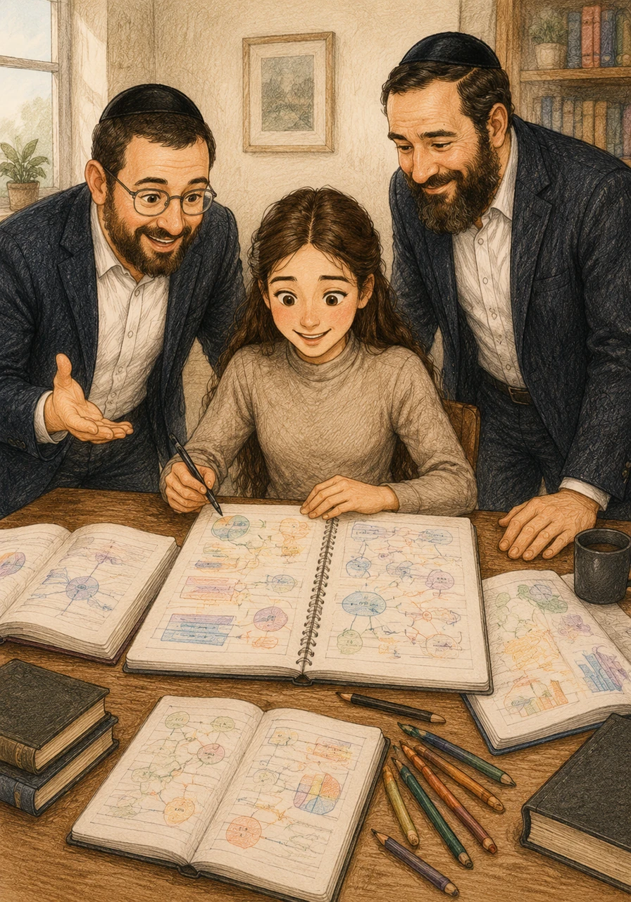 By the end of the study session, Adina's notebook is filled with clear diagrams and colorful summaries that map out the entire curriculum. She feels a newfound sense of confidence, realizing she actually understands the deeper meaning behind the text rather than just memorizing facts.
