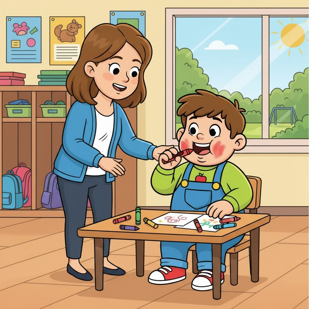 Ms. Kinsley, his kind teacher with brown hair, smiled as Ronan grabbed a red crayon. Before she could say a word, he popped it into his mouth. “Yummy!” he exclaimed, his face smudged with color.