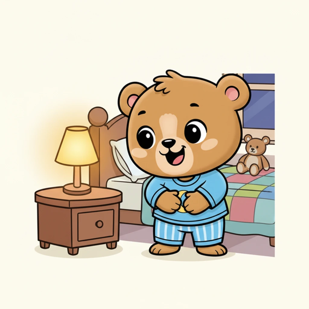 Milo asiente vigorosamente, casi haciendo un movimiento de cabeza cómico. "¡Sí, sí!", responde con orgullo. Su cara redonda y limpia brilla bajo la tenue luz de la lámpara de noche.