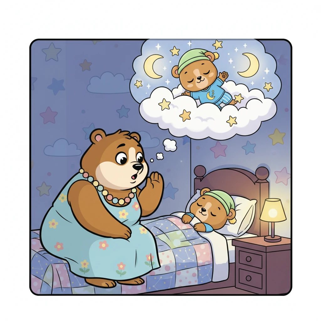 "Ahora," susurra Mama Osa, "es tiempo de ir al País de los Sueños." Milo cierra los ojos, imaginando un lugar mágico lleno de nubes de algodón y estrellas brillantes. Su respiración se vuelve lenta y constante.