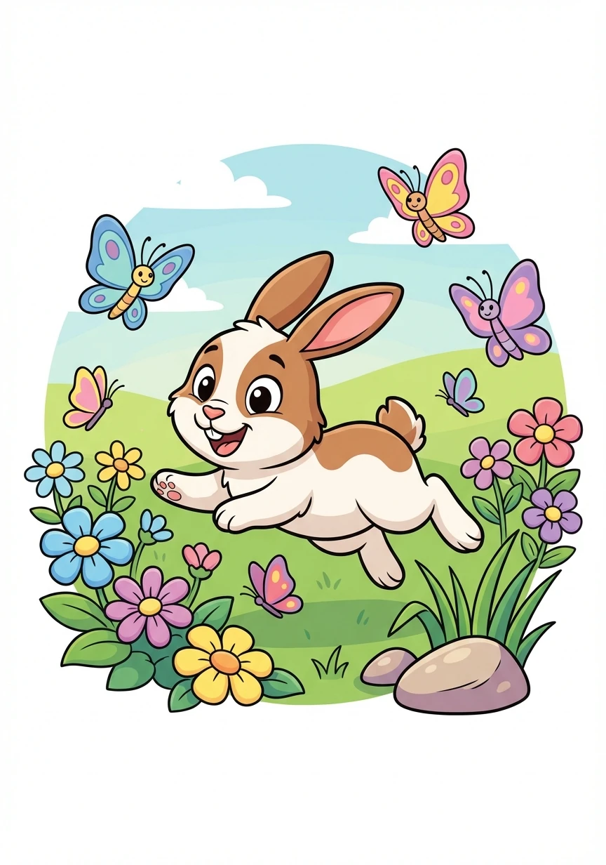 He hopped out of the basket and scampered into the garden, where colorful flowers bloomed and butterflies fluttered. The garden was his favorite playground.