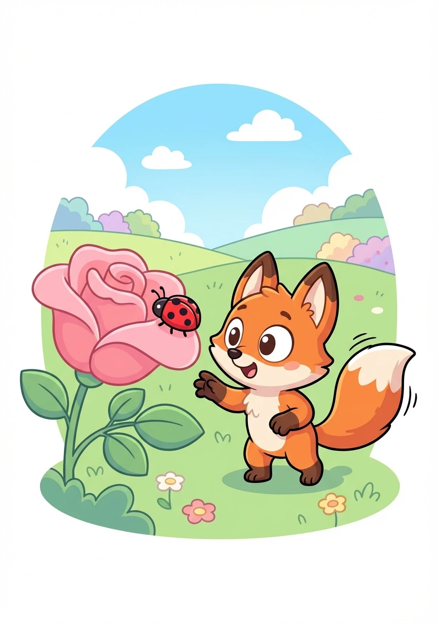 Suddenly, he spotted a bright red ladybug crawling on a rose. Thomas carefully approached, his tail twitching with curiosity.