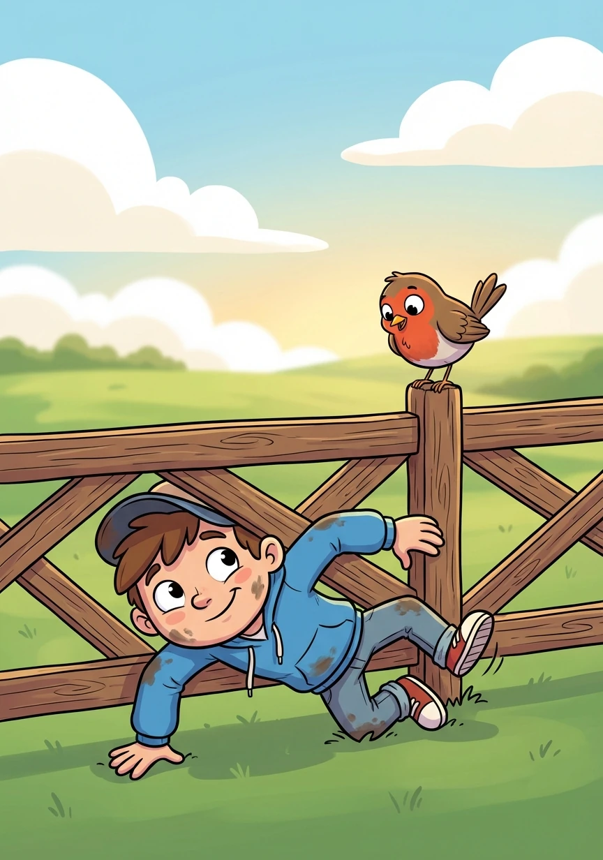 Thomas squeezed back under the fence, relieved to be home. He thanked the robin for the adventure.
