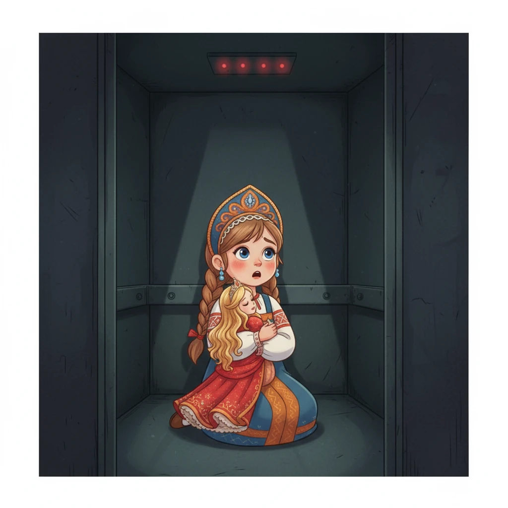 Получив куклу бесплатно, Алиса пошла домой. Она села в лифт, предвкушая радость от новой игрушки, но лифт внезапно остановился. Стало темно и страшно.
