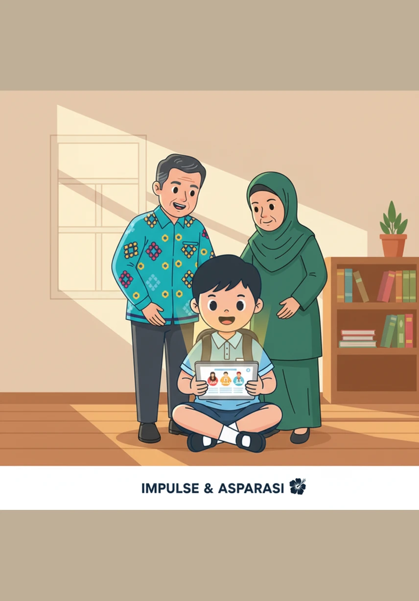 Adam menatap skrin tabletnya yang bercahaya, membayangkan masa depan pendidikan Malaysia yang canggih selaras dengan Pelan Pembangunan Pendidikan Malaysia. Visi transformasi digital ini menjanjikan akses ilmu tanpa sempadan bagi setiap murid di seluruh pelosok negara.