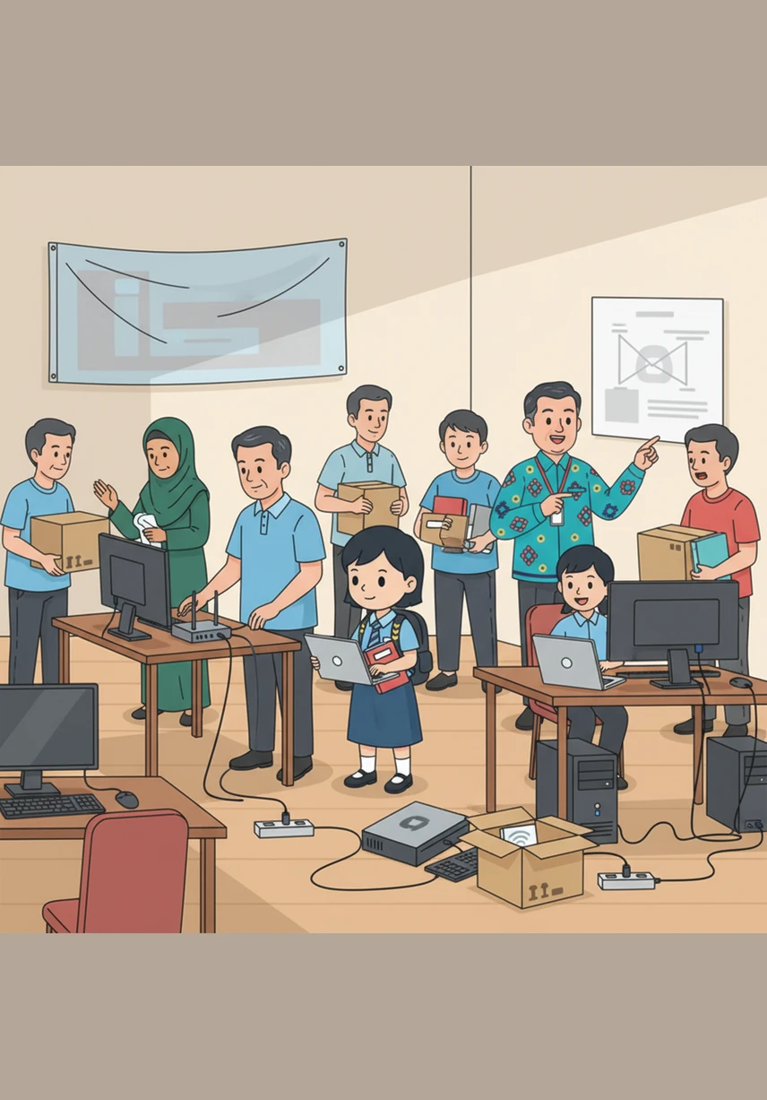 Ibu bapa di komuniti Adam berkumpul dengan semangat kerjasama untuk membantu menyediakan pusat internet komuniti bagi memastikan tiada anak-anak yang tercicir. Sinergi antara keluarga dan masyarakat sangat penting dalam menyokong kelangsungan pendidikan demi masa depan negara bangsa.