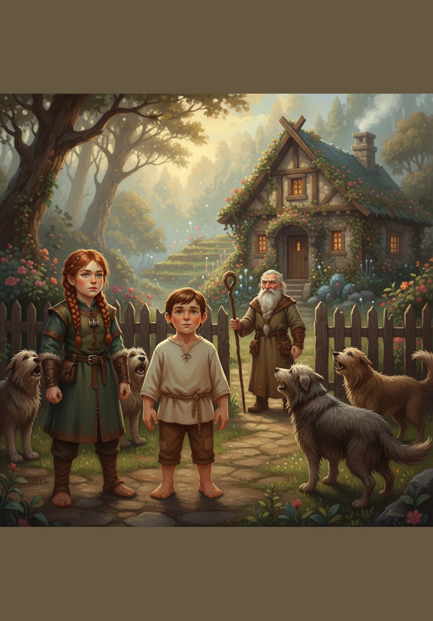 They arrive at the secluded home of the ancient gardener, a figure of myth who is said to cultivate the very essence of happiness in his hidden soil. As the gardener’s dogs bark a wary welcome, Nick and Johnny stand ready to seek the wisdom and magic needed for the festival ahead.