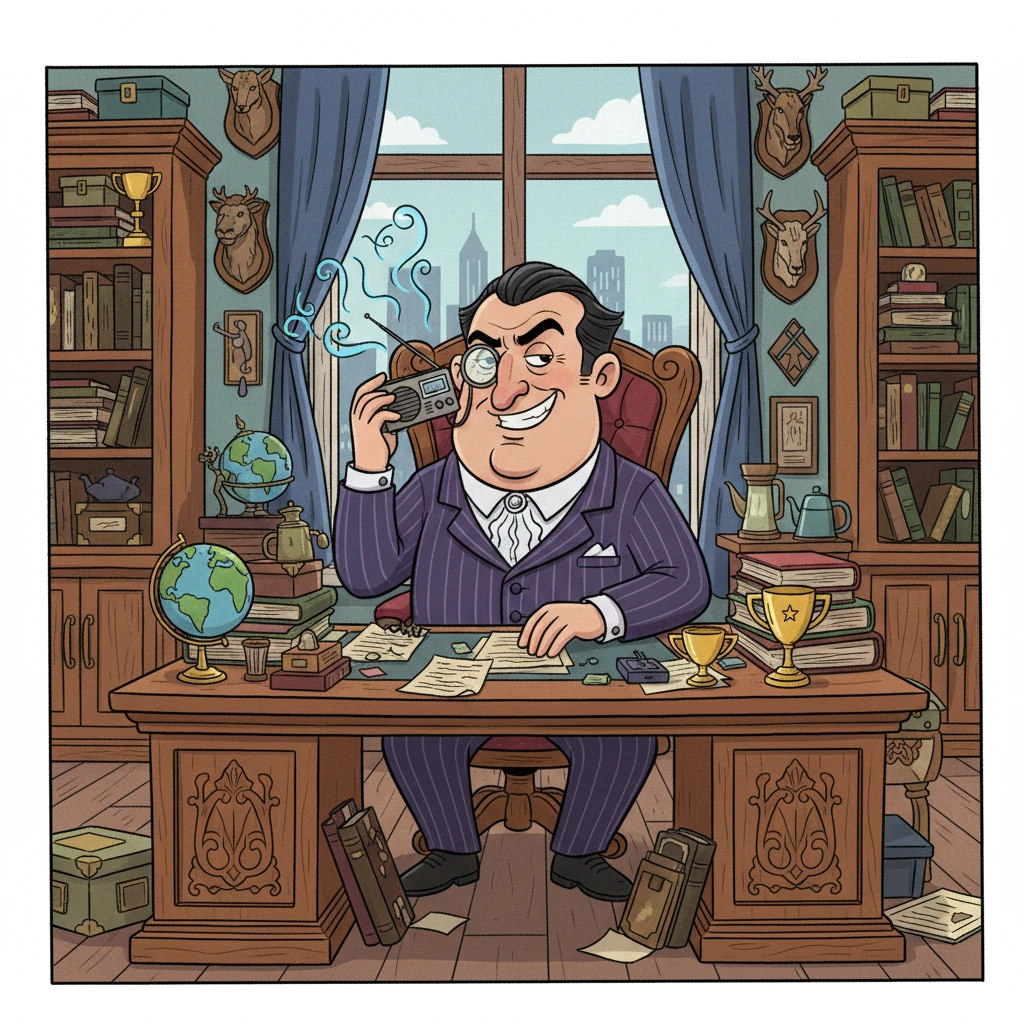 Miles away, in a lavish, cluttered office, a stern-faced man named Mr. Grumble listened to the same radio program. A sneer played on his lips as he scoffed at Elara's plea, finding her unwavering faith amusingly naive. Surrounded by his many possessions, he felt a cynical distance from her simple hope.