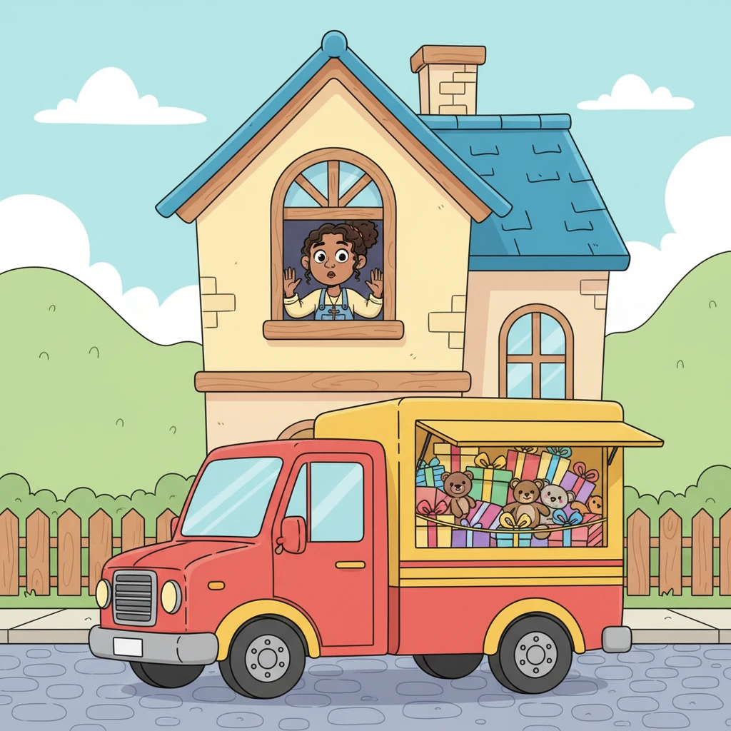 The cheerful delivery truck, laden with its generous cargo, soon rumbled to a stop outside Elara's quaint, little house. Elara, peeking from her window, saw the unexpected sight, her eyes widening with a mixture of disbelief and dawning hope. Her heart fluttered with anticipation.