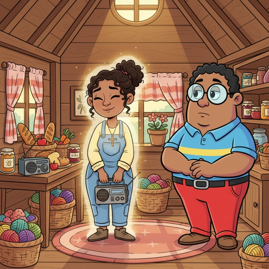 Elara stood amidst her new abundance, her small home transformed into a haven of warmth and plenty. She looked upwards, a gentle, radiant glow surrounding her, illustrating her unwavering faith and peaceful heart. Ms. Periwinkle observed her, a thoughtful expression now etched upon her face, perhaps having learned a silent lesson.