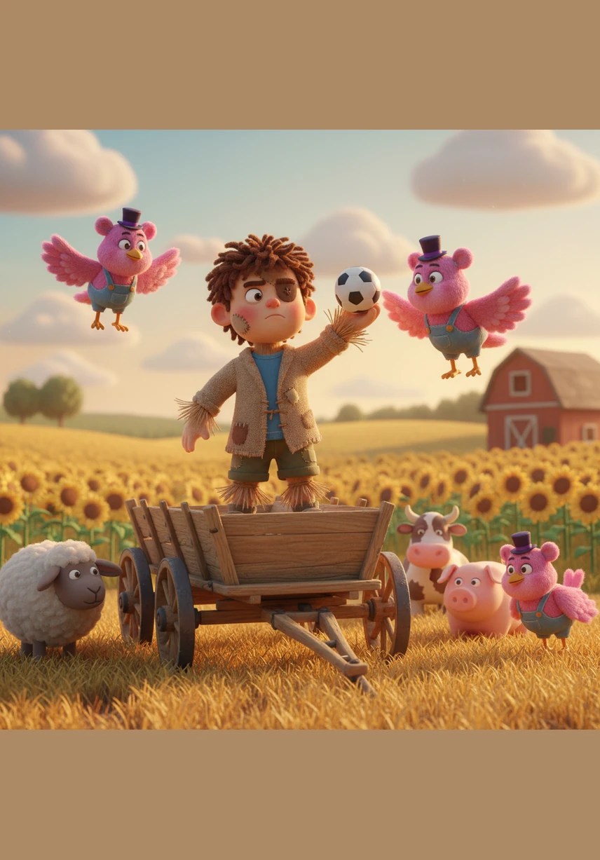 With the chores finished and the garden restored, the three friends gathered around the reinforced hoop for one last game. Under the soft light of the evening, Freddy finally made his perfect dunk, and the farm was filled with the sounds of joy and true friendship.