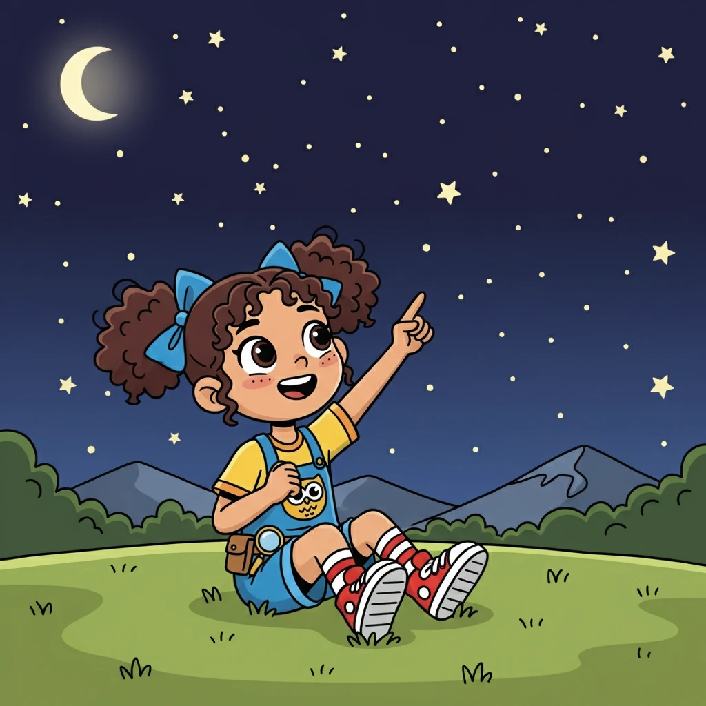 Laís, uma menina de cabelos cacheados e olhos brilhantes, adorava fazer perguntas. Ela passava horas observando o céu estrelado, fascinada com o brilho das estrelas.