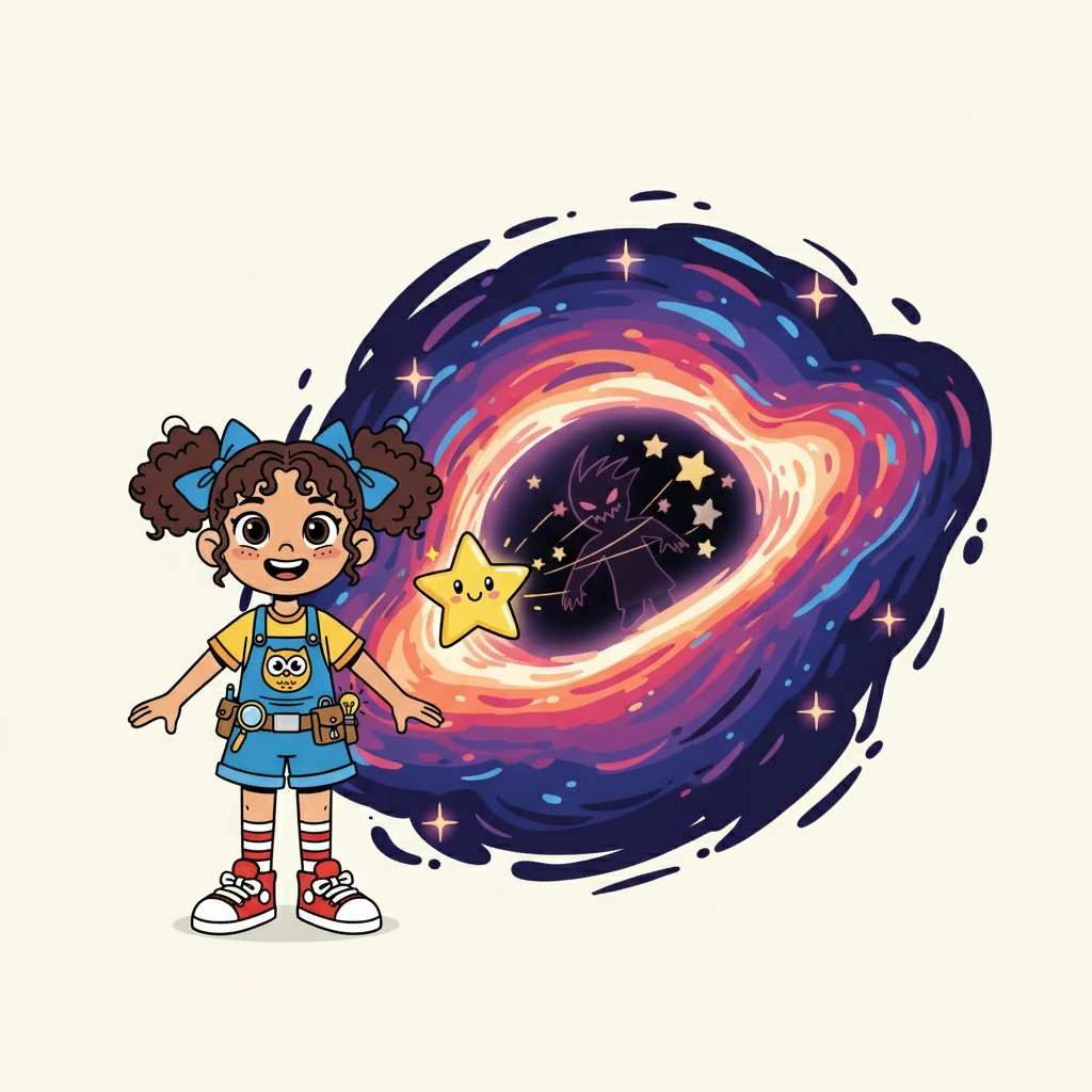 Juntas, Laís e Estrela Guia descobriram que Escuridão estava escondido em um buraco negro, roubando a energia das estrelas.