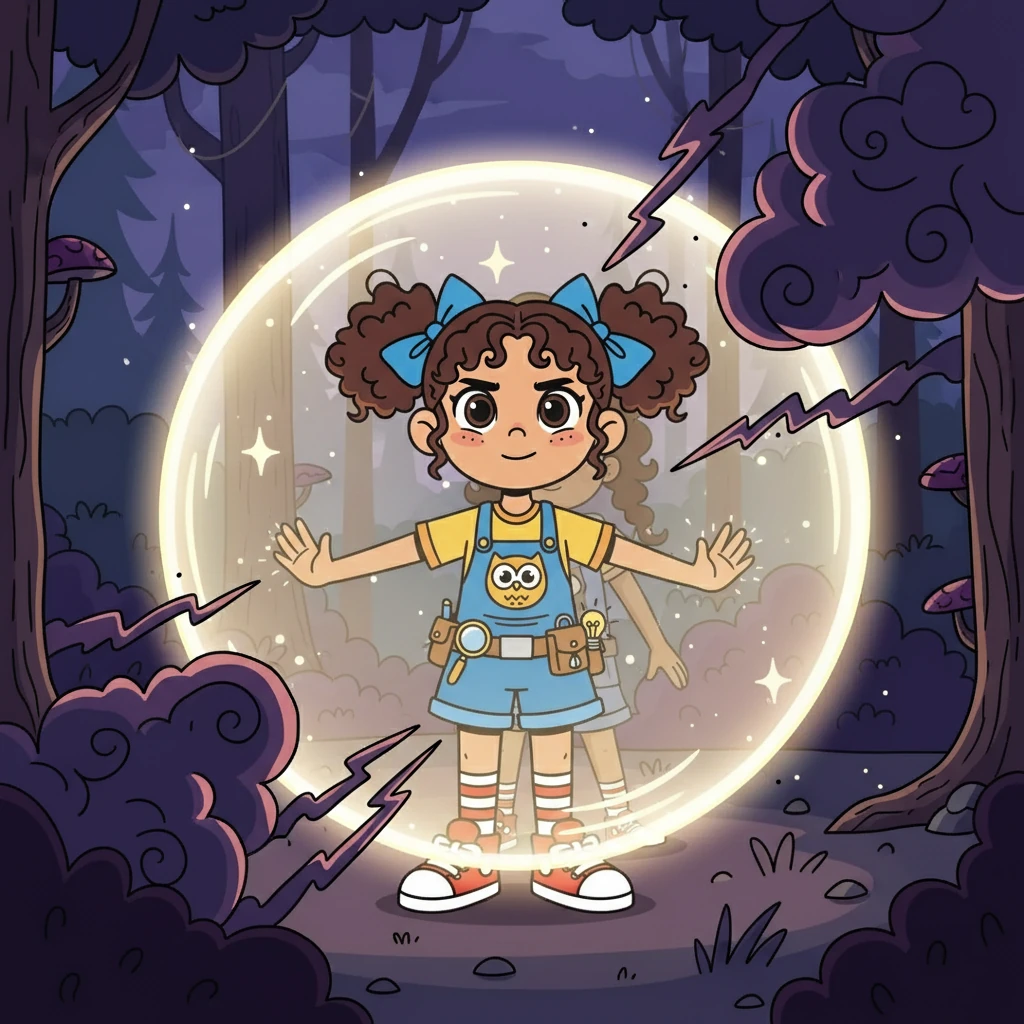 Laís usou sua inteligência para criar um escudo de luz, protegendo-as dos ataques de Escuridão.