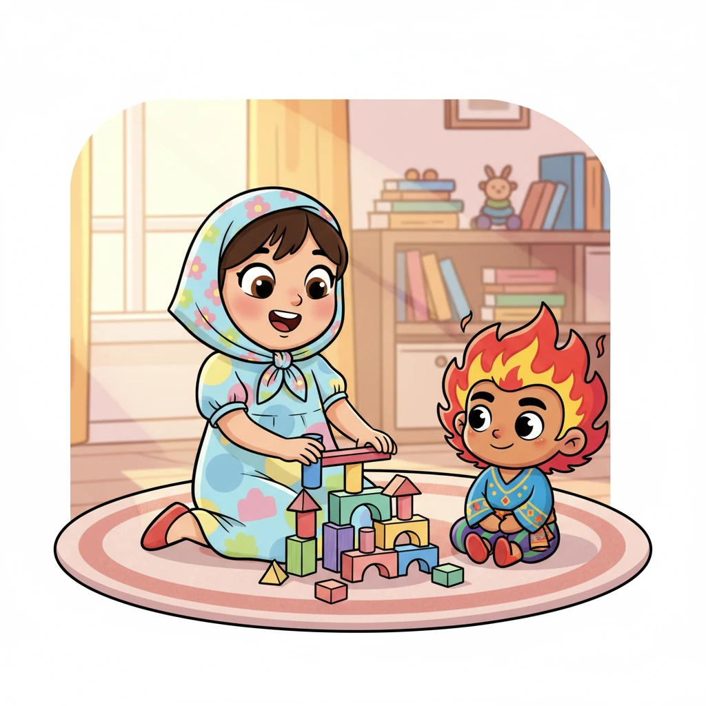 أخيرًا، كانت لارا تلعب مرة أخرى بمكعباتها، ولكن هذه المرة، كان الغضب يجلس بجانبها، صغيرًا وودودًا. تعلمت لارا أن جميع المشاعر مهمة، وأن التعبير عنها بهدوء يجعل الحياة أكثر سعادة وسلامًا.