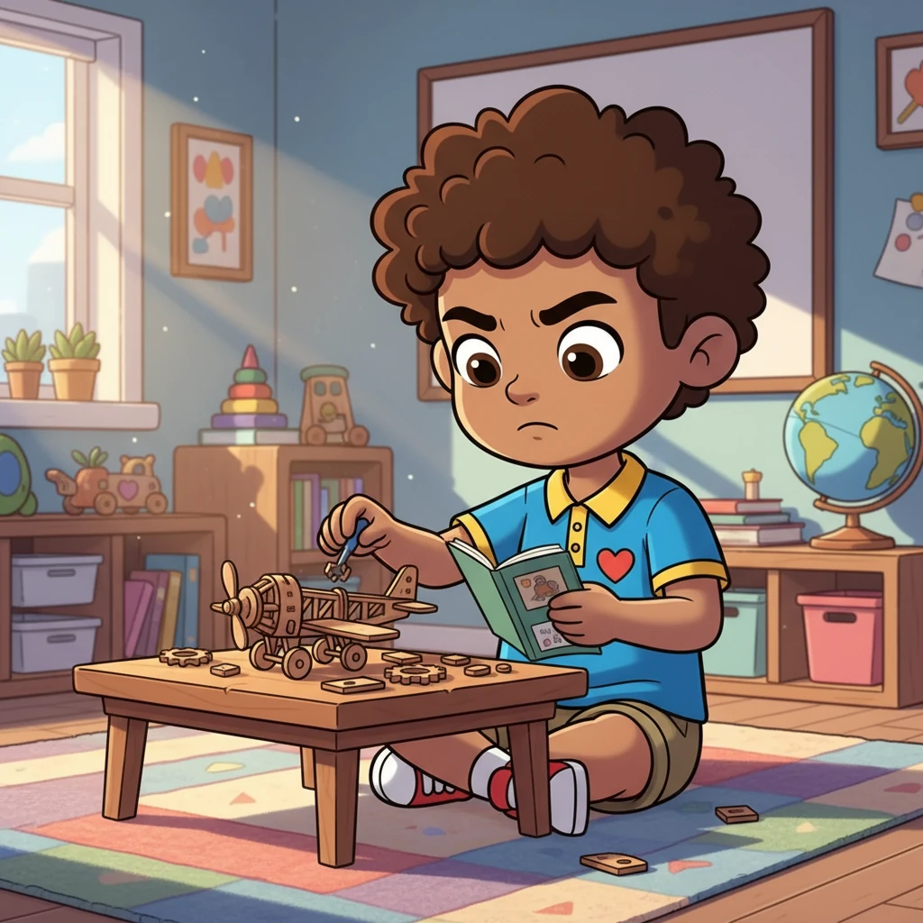 Remembering his teacher's words about perseverance, Juan took a deep breath. He carefully examined the instructions and started again, this time with greater focus and attention to detail. Slowly, the model began to take shape.