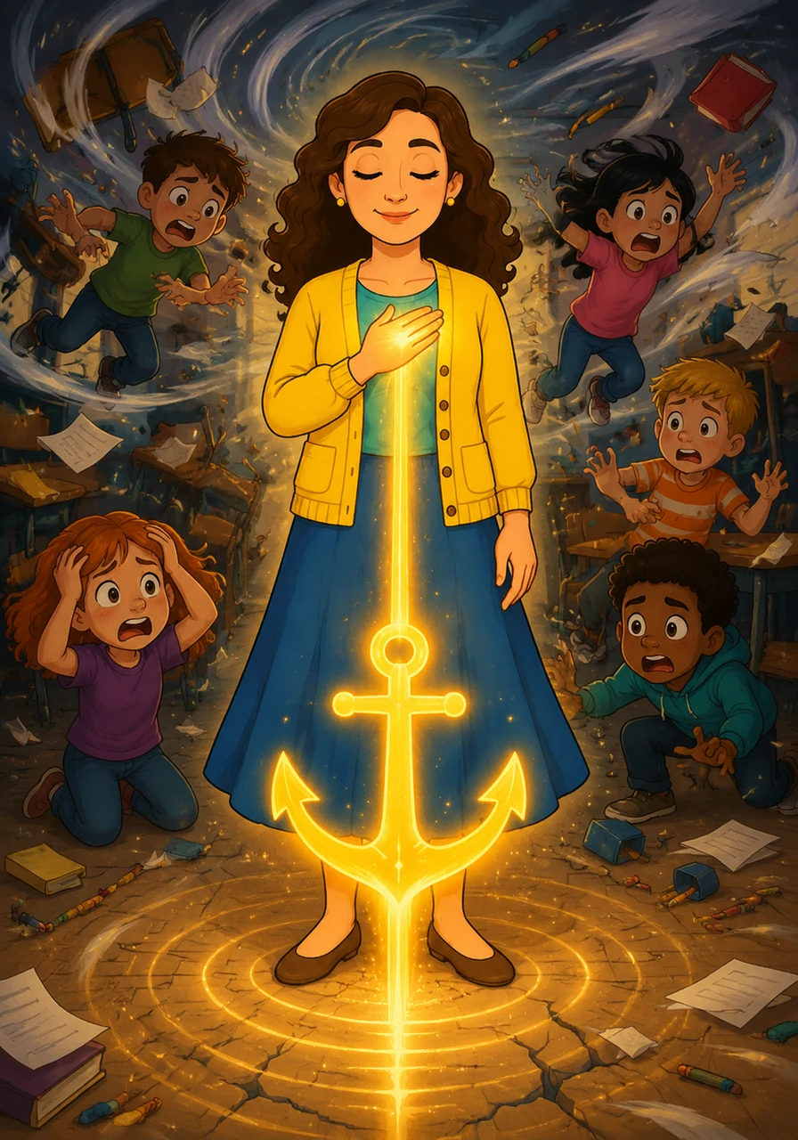 Instead of letting the storm break, Clara closes her eyes and places one hand on her heart, taking a long, slow breath. She imagines a golden anchor dropping from her chest, grounding her feet to the floor even as the chaos swirls around her.