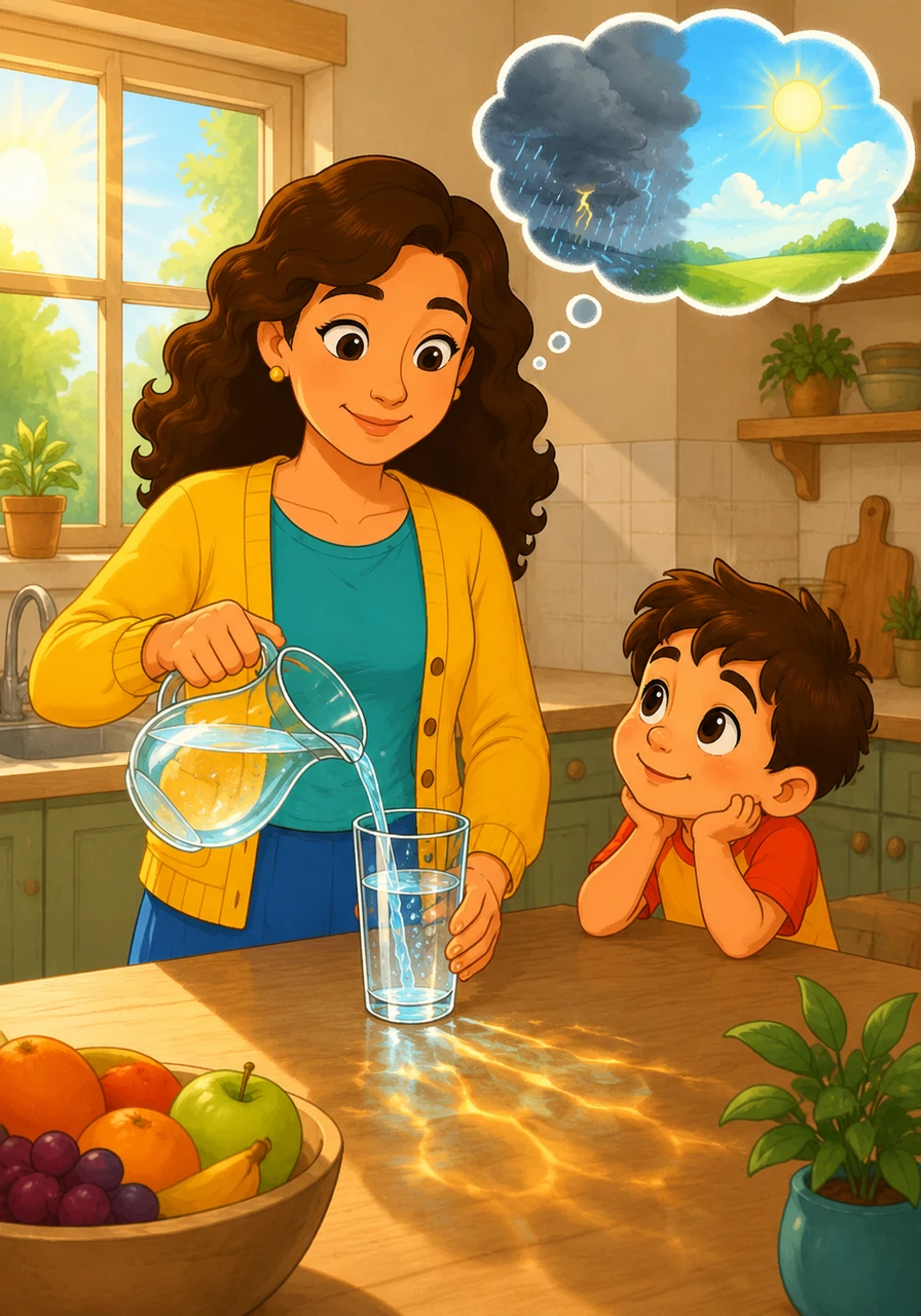 Clara returns to the kitchen and pours herself a fresh glass of water, watching the sunlight dance through the ripples. She realizes that her emotions are like the weather—they pass through, but they do not define the sky of her soul.